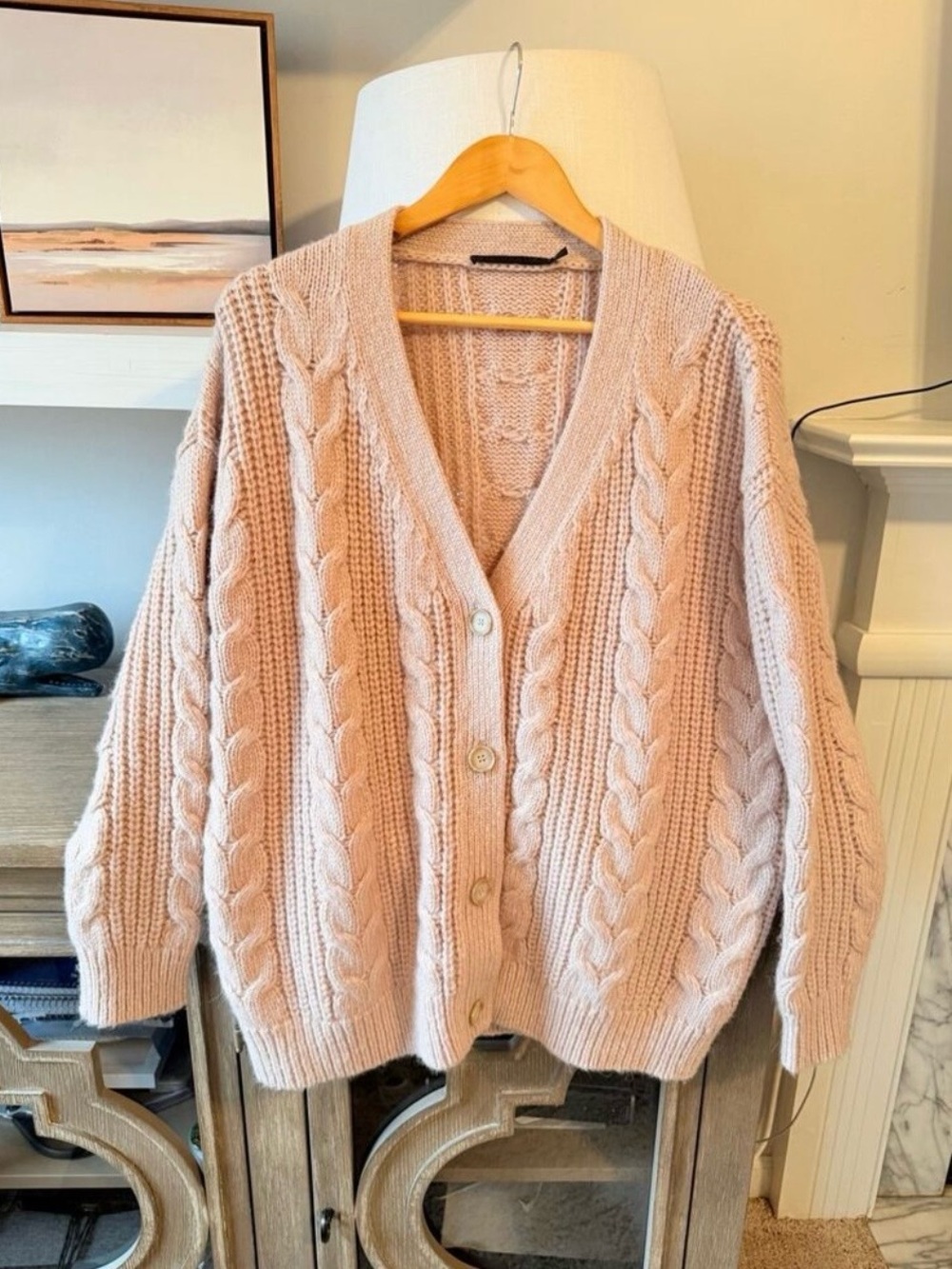 Jenni Kayne Cable Fisherman Cocoon Cardigan in blush pink Size XXS (oversized)